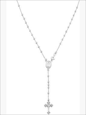 925 Sterling Silver or 18K Gold Plated Rosary Bead Cross Y Necklace Chain